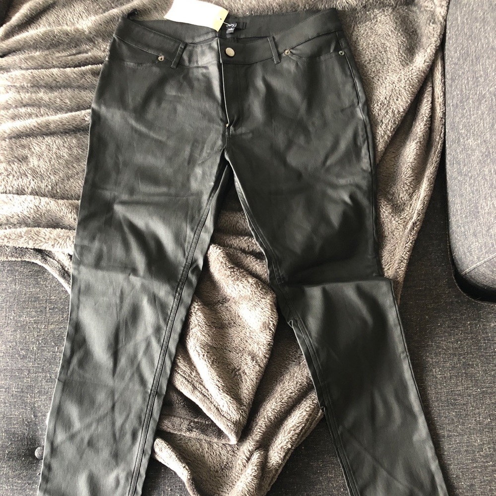 Black jeans with faux leather-like texture